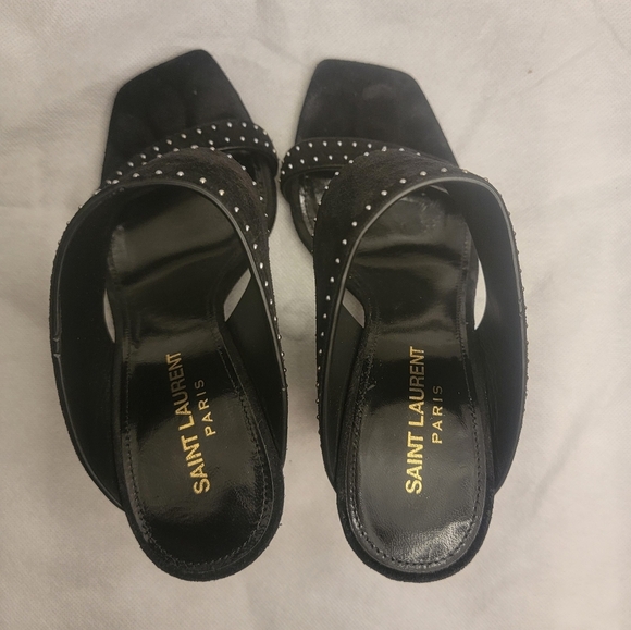 Saint Laurent Black Oak Slide Studded Sandals Sz 36 - Picture 3 of 16